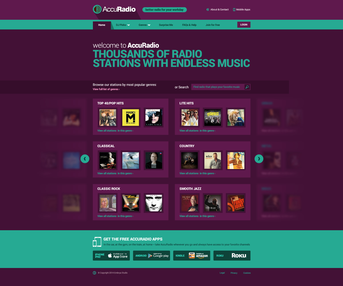 Web Design by Channel Studio for AccuRadio | Design #4395007
