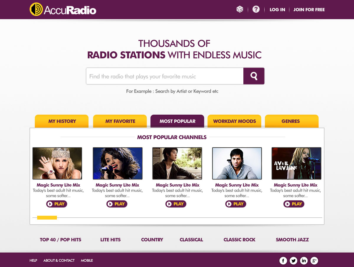 Web Design by webwinner for AccuRadio | Design #4362608
