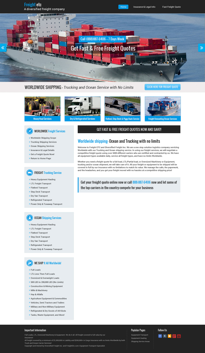 Wordpress Design by Redsquare infotech for Freight Etc Inc. | Design #4411883