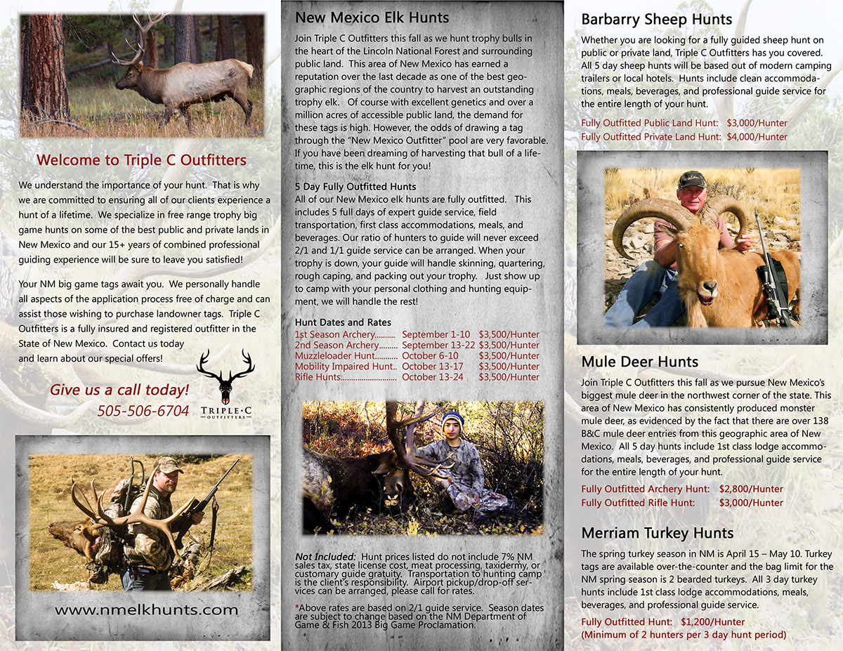 Design de Brochure par SuzanneWalter pour Triple C Outfitters | Design #1266711