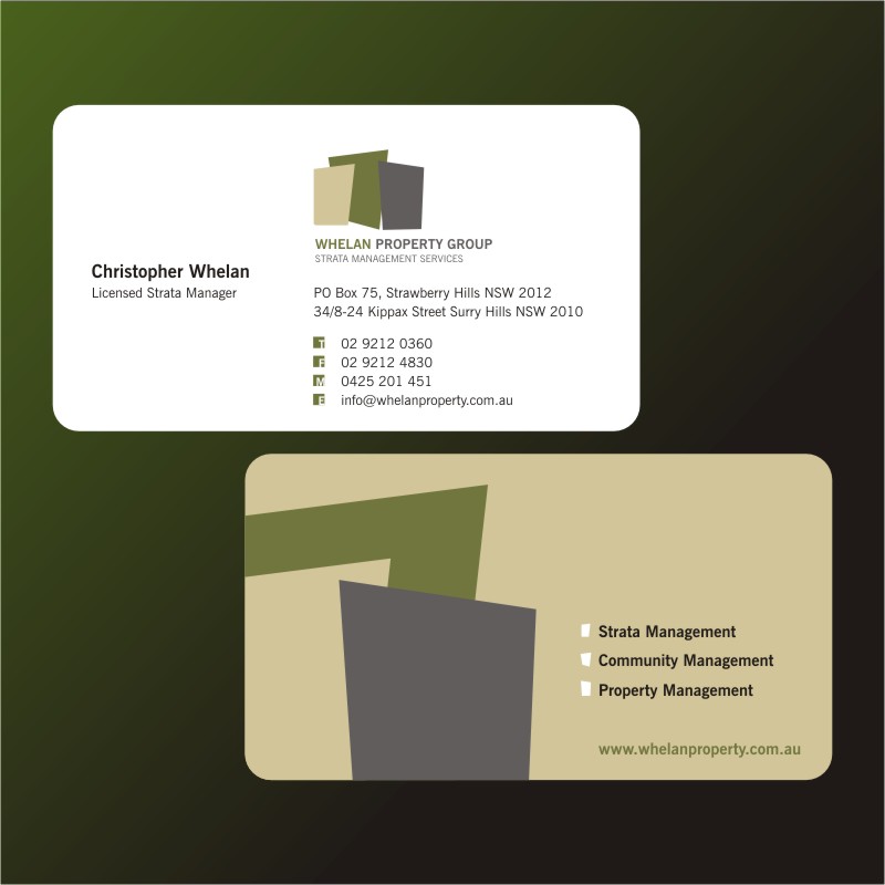 Diseño de Tarjeta de Presentación por mag wong para Whelan Property Group | Diseño #188641