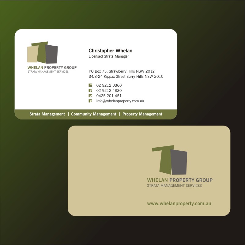 Professional, Upmarket, Business Business Card Design for Whelan Property Group by mag wong