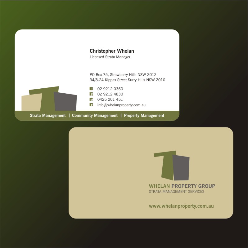 Visitenkarten-Design von mag wong für Whelan Property Group | Design #188646