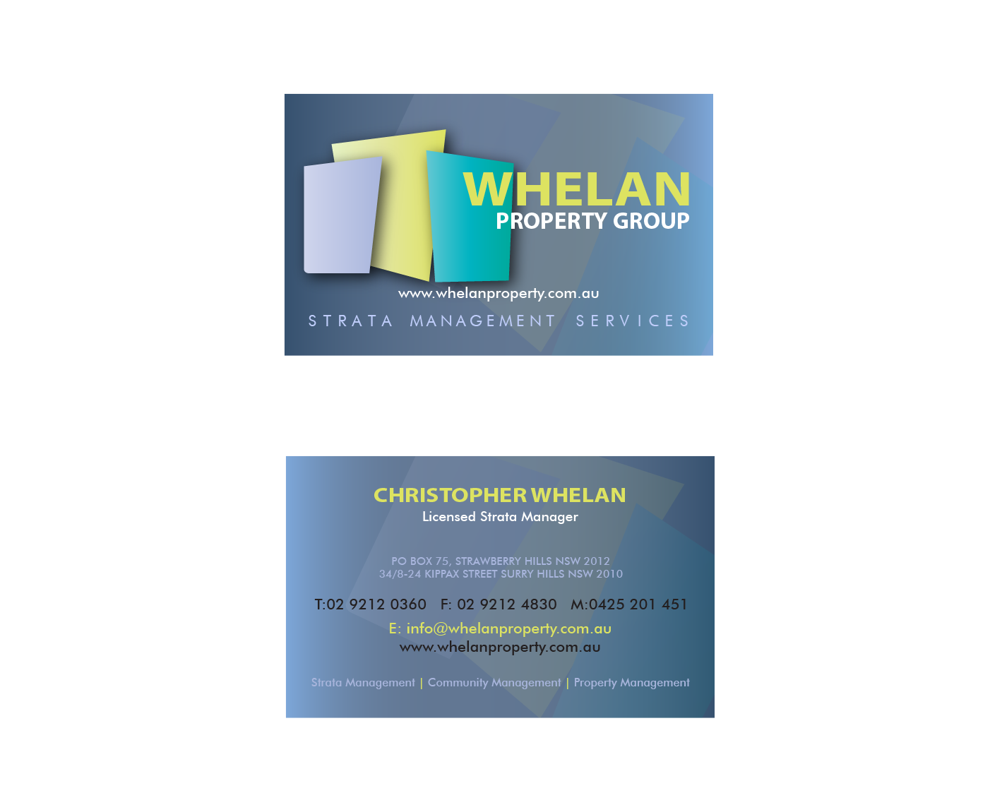 Professional, Upmarket, Business Business Card Design for Whelan Property Group by dwross