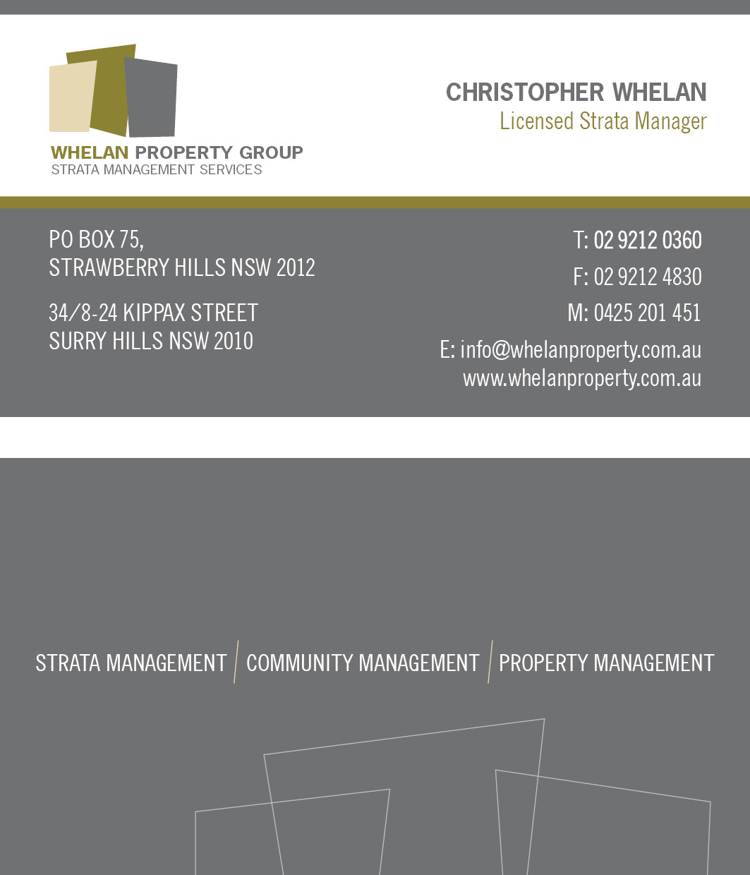 Business Card Design by Graphic Design By Amanda for Whelan Property Group | Design #187535