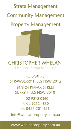 Business Card Design by Hold That Thought Designs for Whelan Property Group | Design: #188379