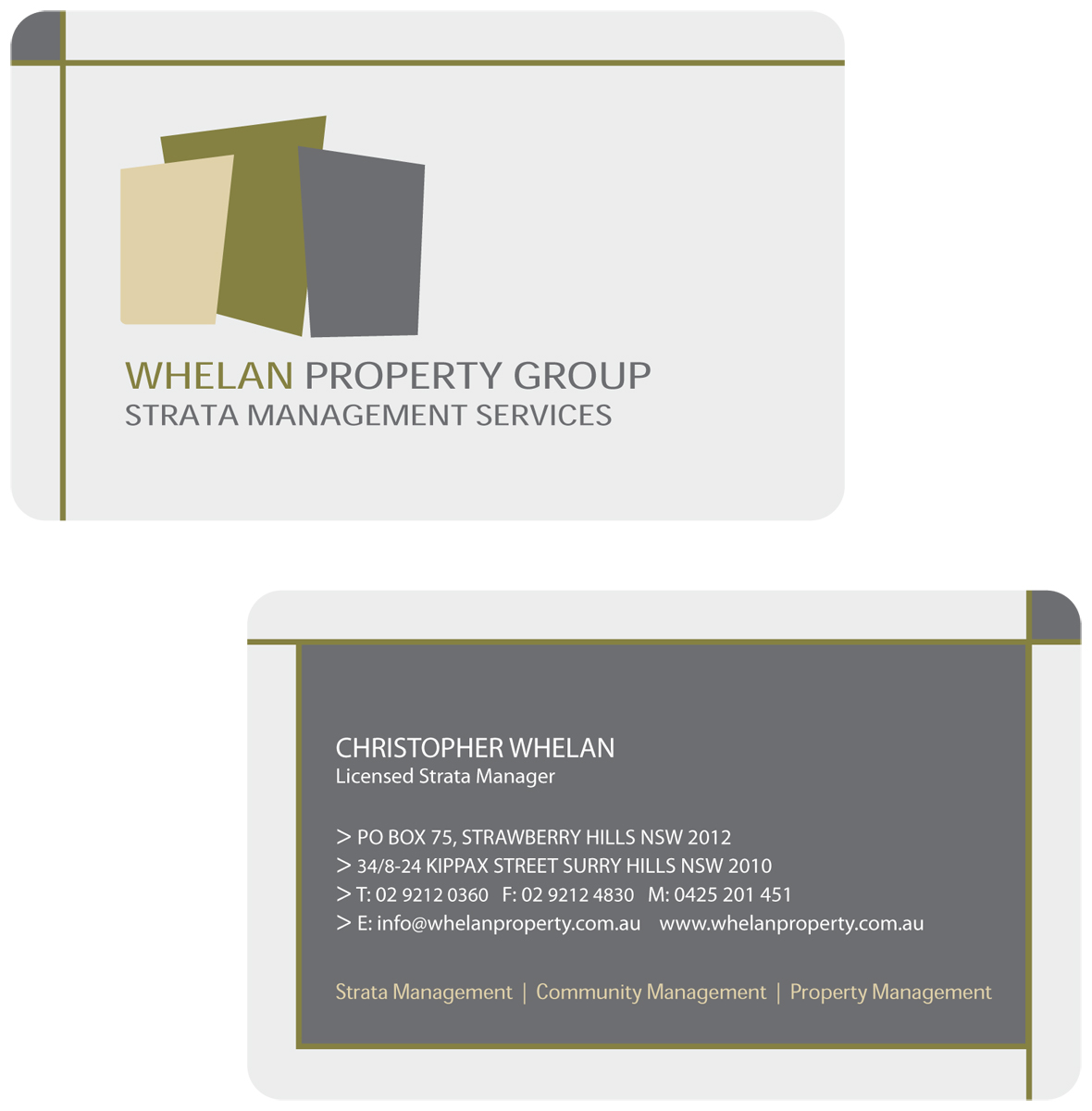 Professional, Upmarket, Business Business Card Design for Whelan Property Group by Michael