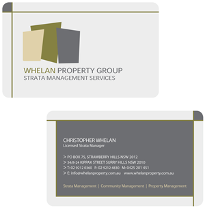 Business Card Design by Michael Derugen for Whelan Property Group | Design: #197069
