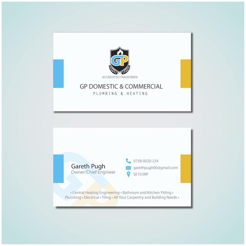 Business Card Design by Mandy Illustrator for GP Domestic Commercial Heating Plumbing | Design #4403259