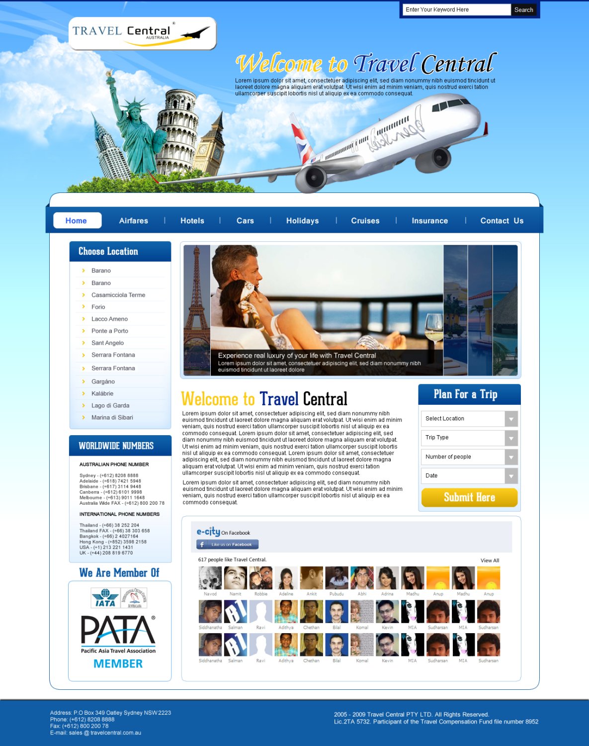 Wordpress Design by TechWise for TRAVEL CENTRAL | Design #1266391
