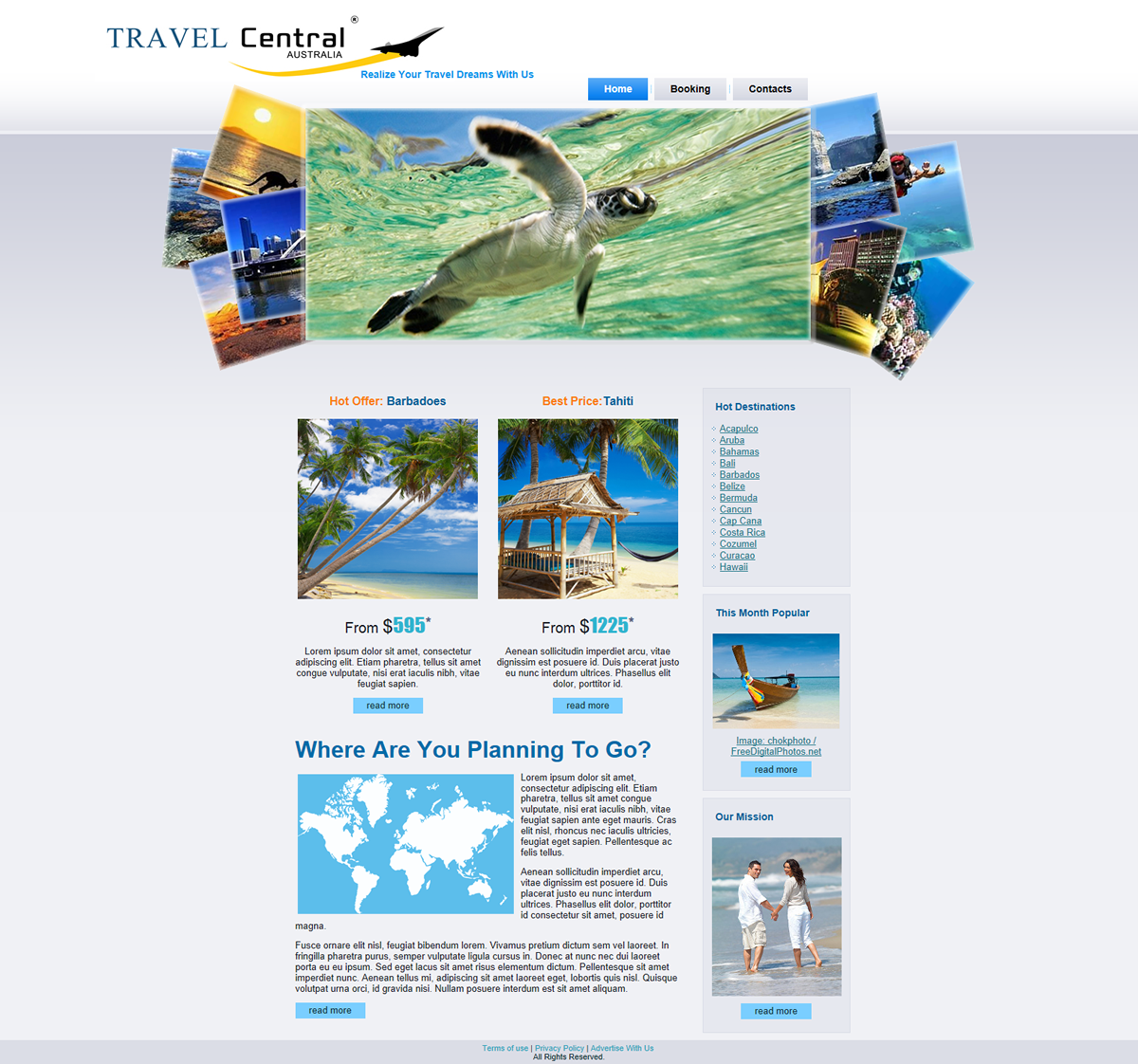 Wordpress Design by hjohnson for TRAVEL CENTRAL | Design #1296211