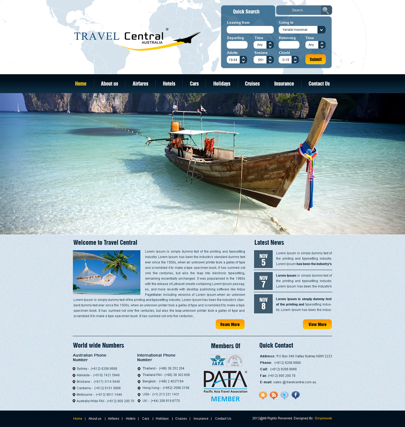 Wordpress Design by Empireweb for TRAVEL CENTRAL | Design #1266227