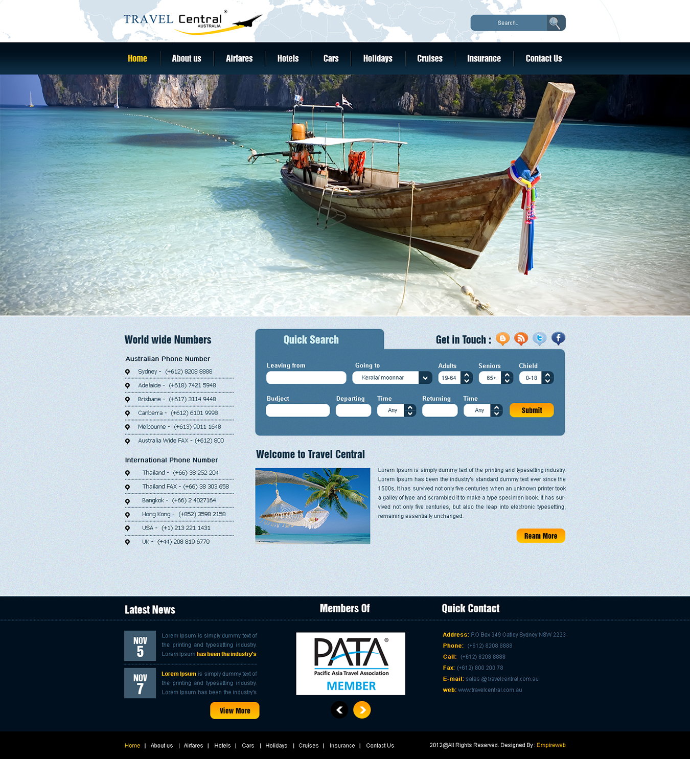 Wordpress Design by Empireweb for TRAVEL CENTRAL | Design #1267259