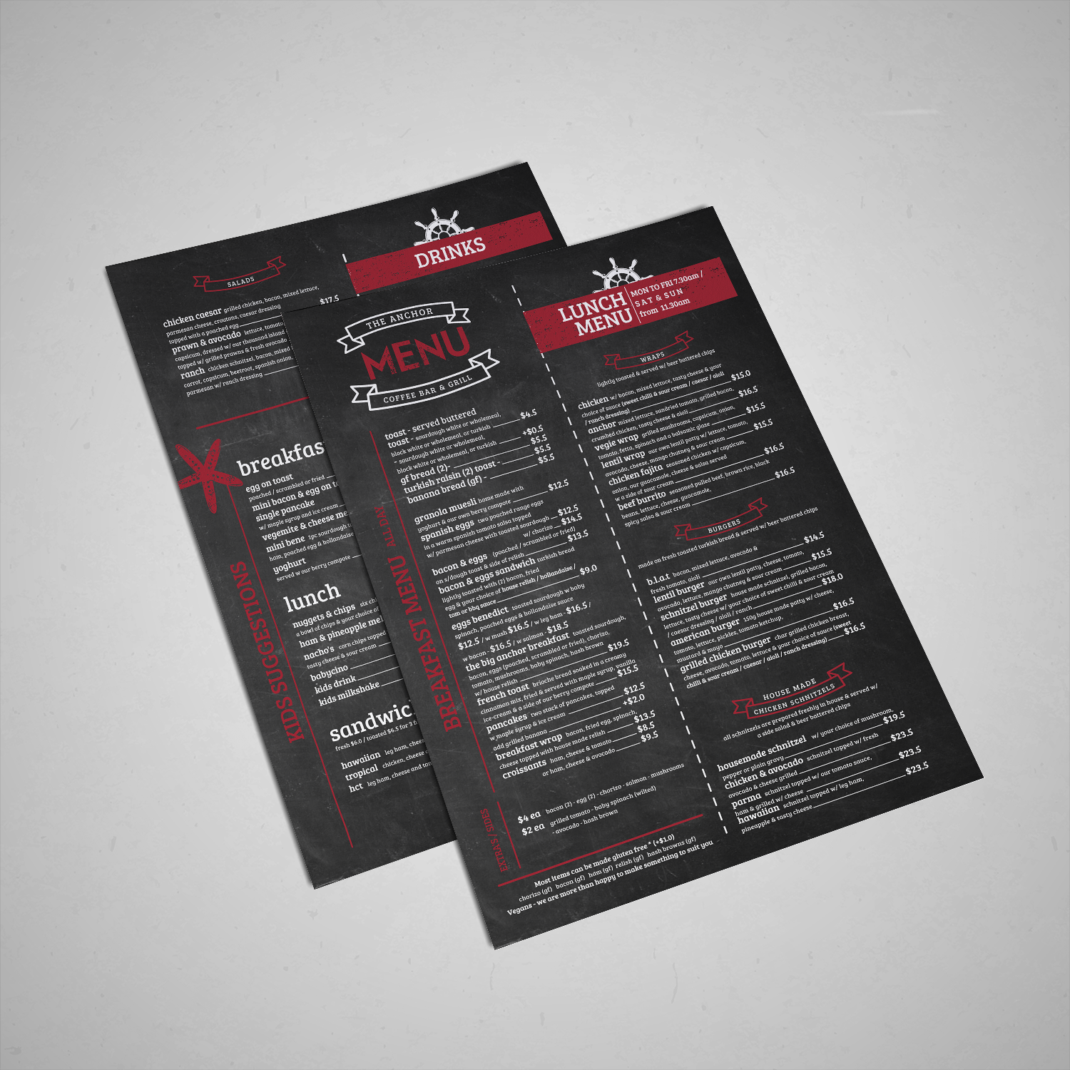 Menu Design by emdeegraphics for The Anchor Coffee Bar & Grill | Design #11172664