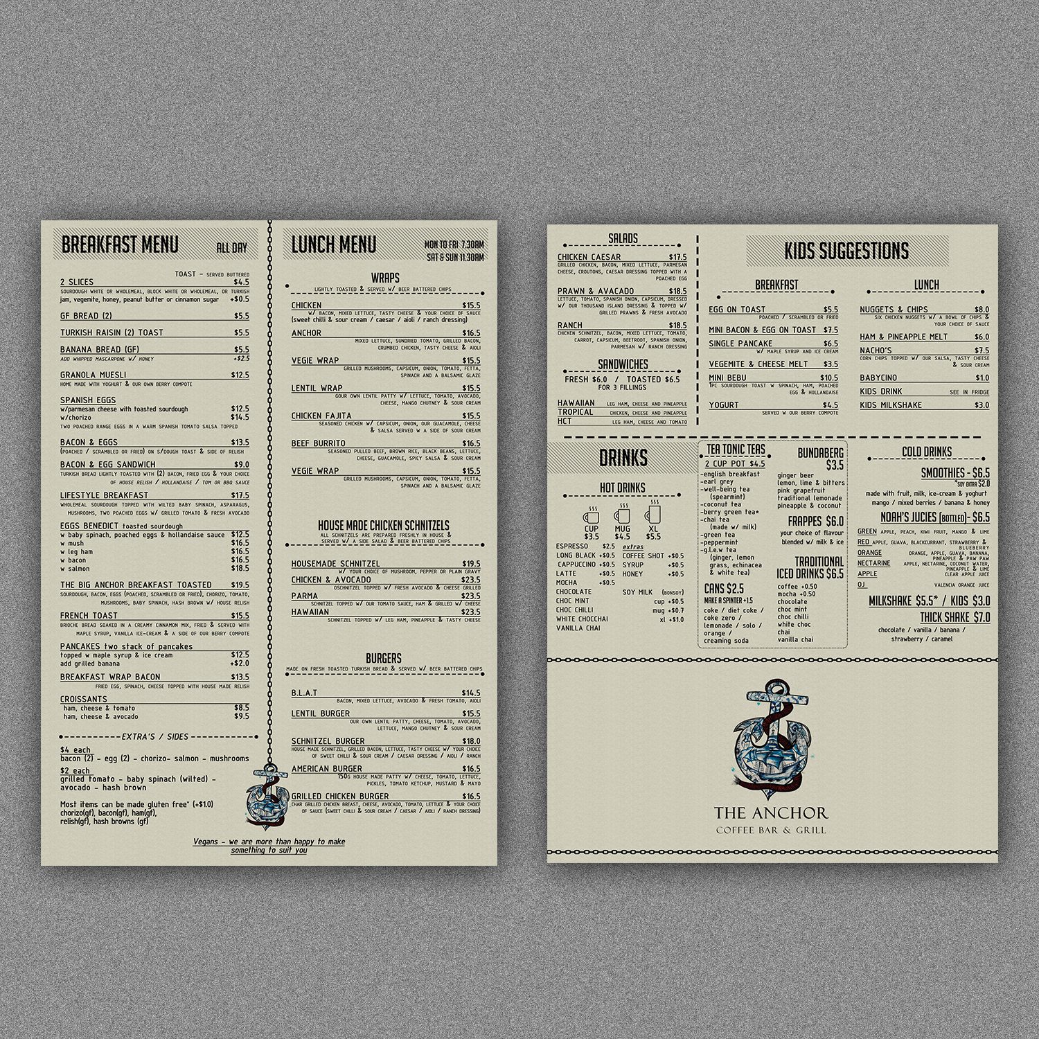 Menu Design by nal for The Anchor Coffee Bar & Grill | Design #11244328