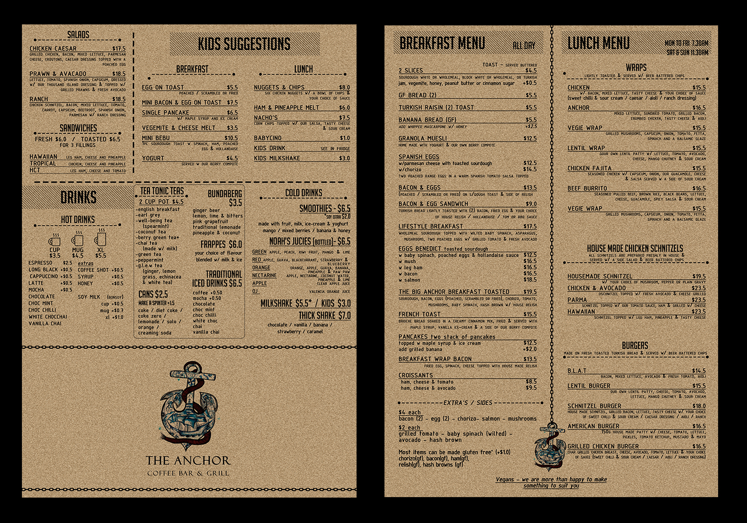 Menu Design by nal for The Anchor Coffee Bar & Grill | Design #11244526