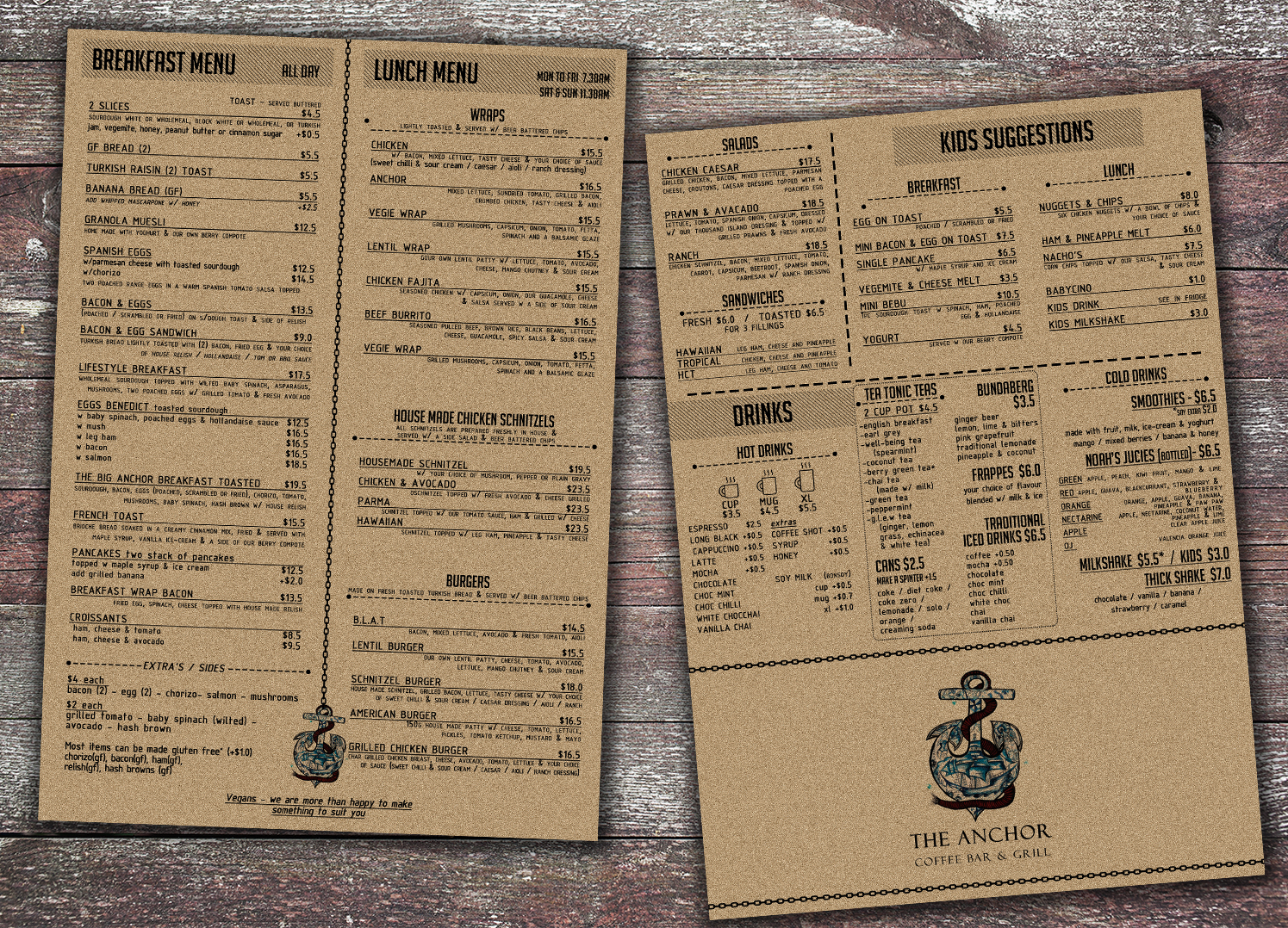Menu Design by nal for The Anchor Coffee Bar & Grill | Design #11249526