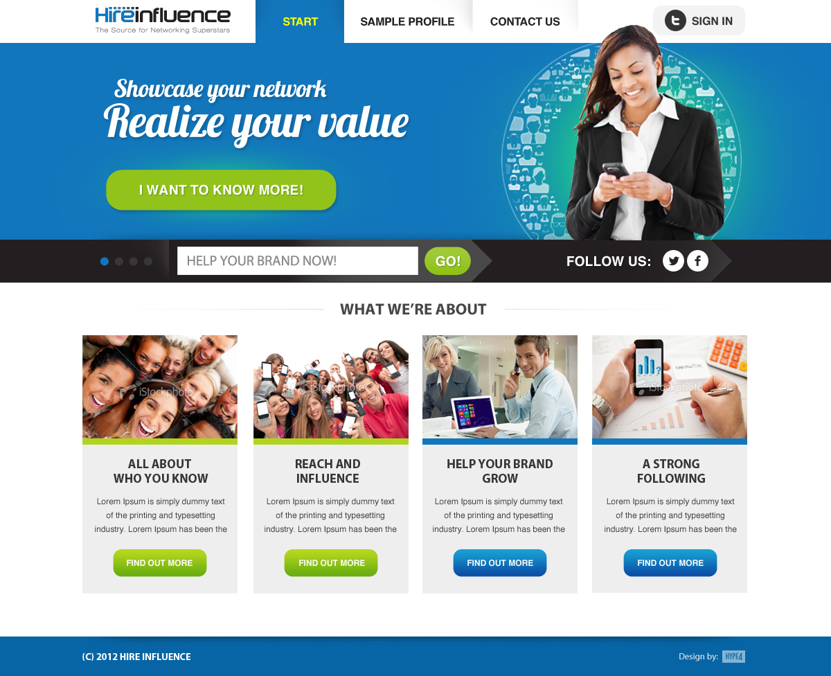 Web-Design von Hype4 für HireInfluence, Inc. | Design #1259988