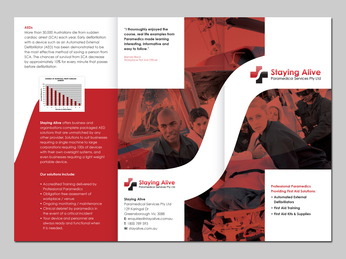 Diseño de Brochure por Plimsoll Line para Staying Alive Paramedical Services Pty Ltd | Diseño: #199611