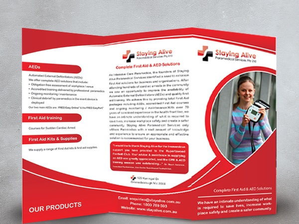 Broschüren-Design von Brigitte Melissa B für Staying Alive Paramedical Services Pty Ltd | Design #198812