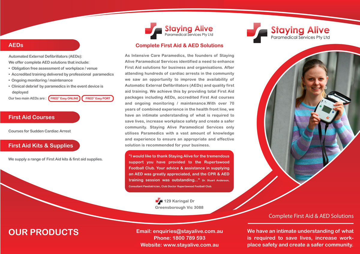 Brochure Design by Brigitte Melissa B for Staying Alive Paramedical Services Pty Ltd | Design #199738