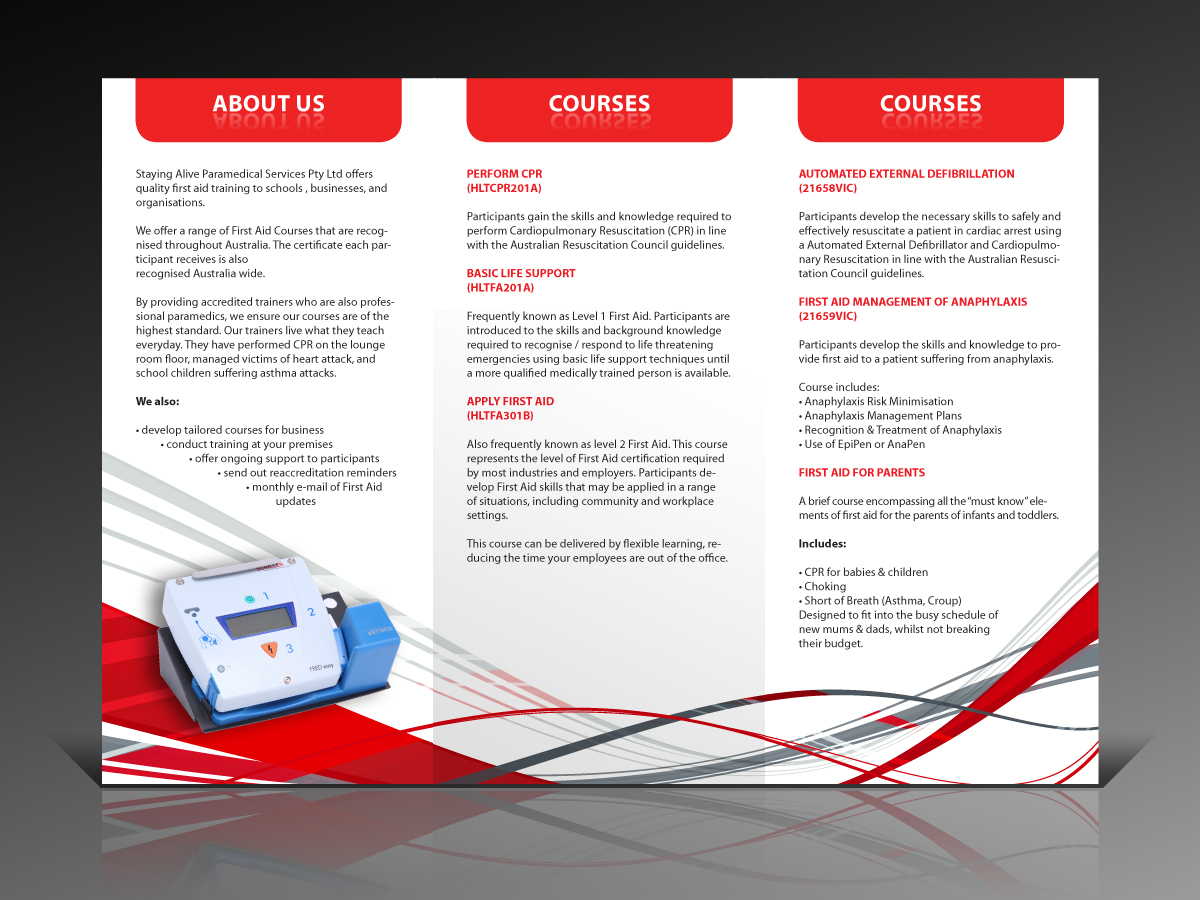 Brochure Design by Bo-design for Staying Alive Paramedical Services Pty Ltd | Design #191939