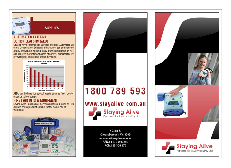 Brochure Design by achanta advertising for Staying Alive Paramedical Services Pty Ltd | Design #195287