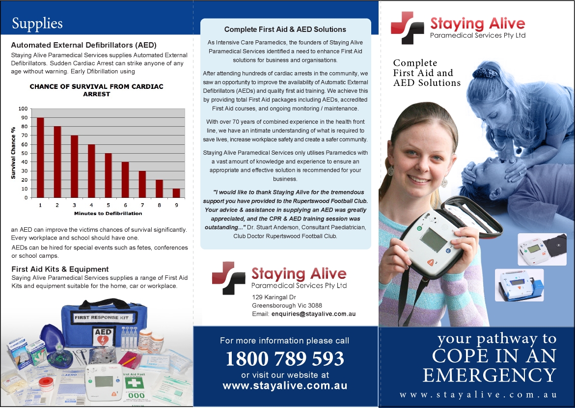 Brochure Design by aneela for Staying Alive Paramedical Services Pty Ltd | Design #192939