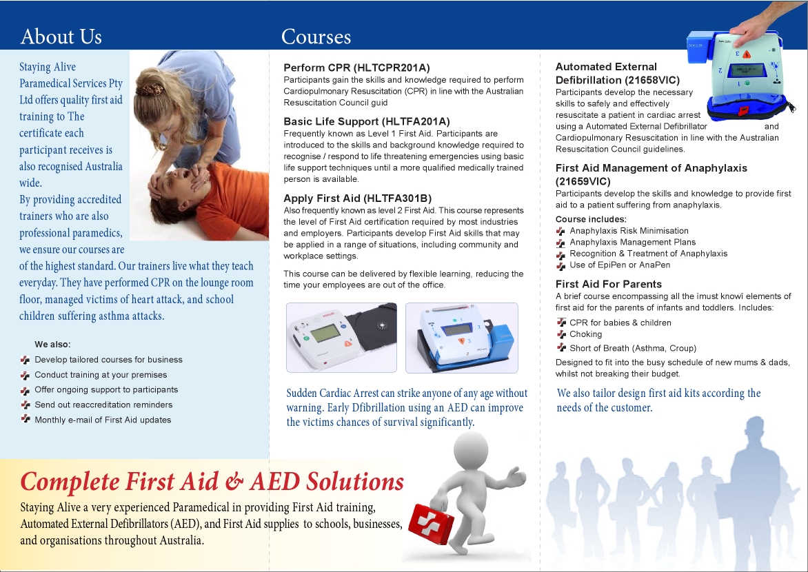 Brochure Design by aneela for Staying Alive Paramedical Services Pty Ltd | Design #192940