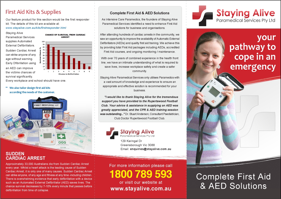 Design de Brochure par aneela pour Staying Alive Paramedical Services Pty Ltd | Design #193911