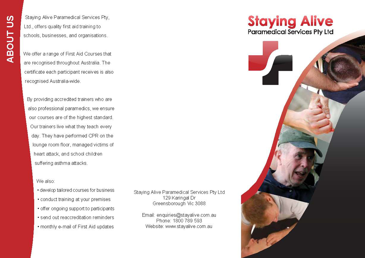 Brochure Design by TDC Communications for Staying Alive Paramedical Services Pty Ltd | Design #195010