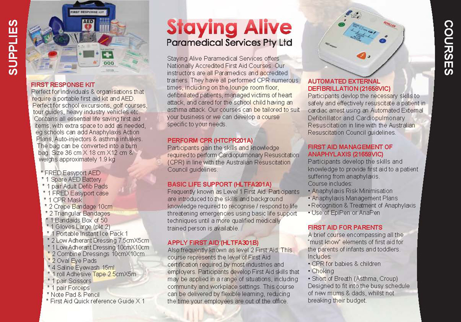 Brochure Design by TDC Communications for Staying Alive Paramedical Services Pty Ltd | Design #195011