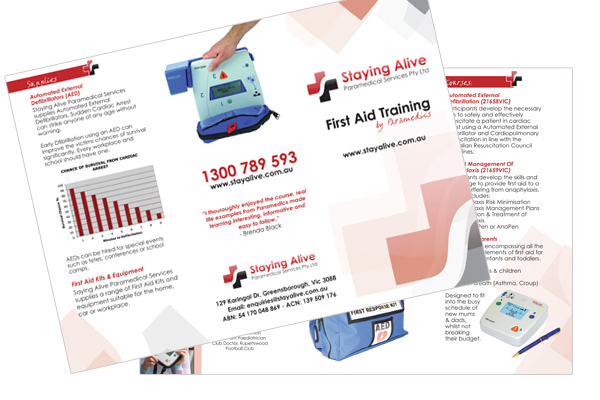 Brochure Design by Design by Belinda Gillies for Staying Alive Paramedical Services Pty Ltd | Design #197769