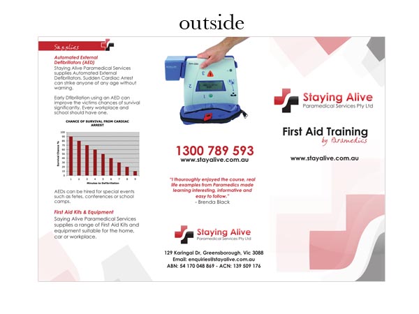 Brochure Design by Design by Belinda Gillies for Staying Alive Paramedical Services Pty Ltd | Design #197780
