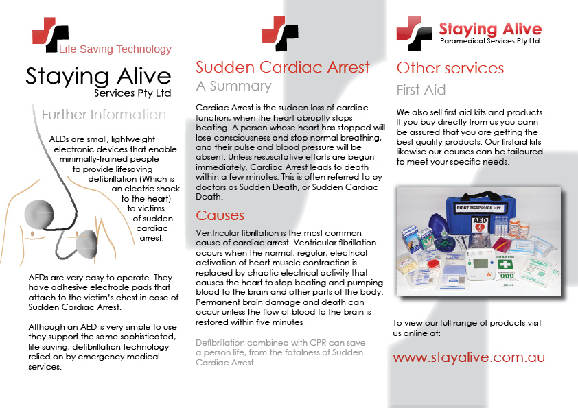 Brochure Design by emma-prentice for Staying Alive Paramedical Services Pty Ltd | Design #191600