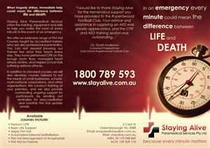 Diseño de Brochure por Bright Ideas Design para Staying Alive Paramedical Services Pty Ltd | Diseño: #199109