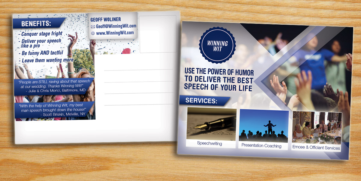 Postcard Design by alessandroevge for Winning Wit, LLC | Design #4419429