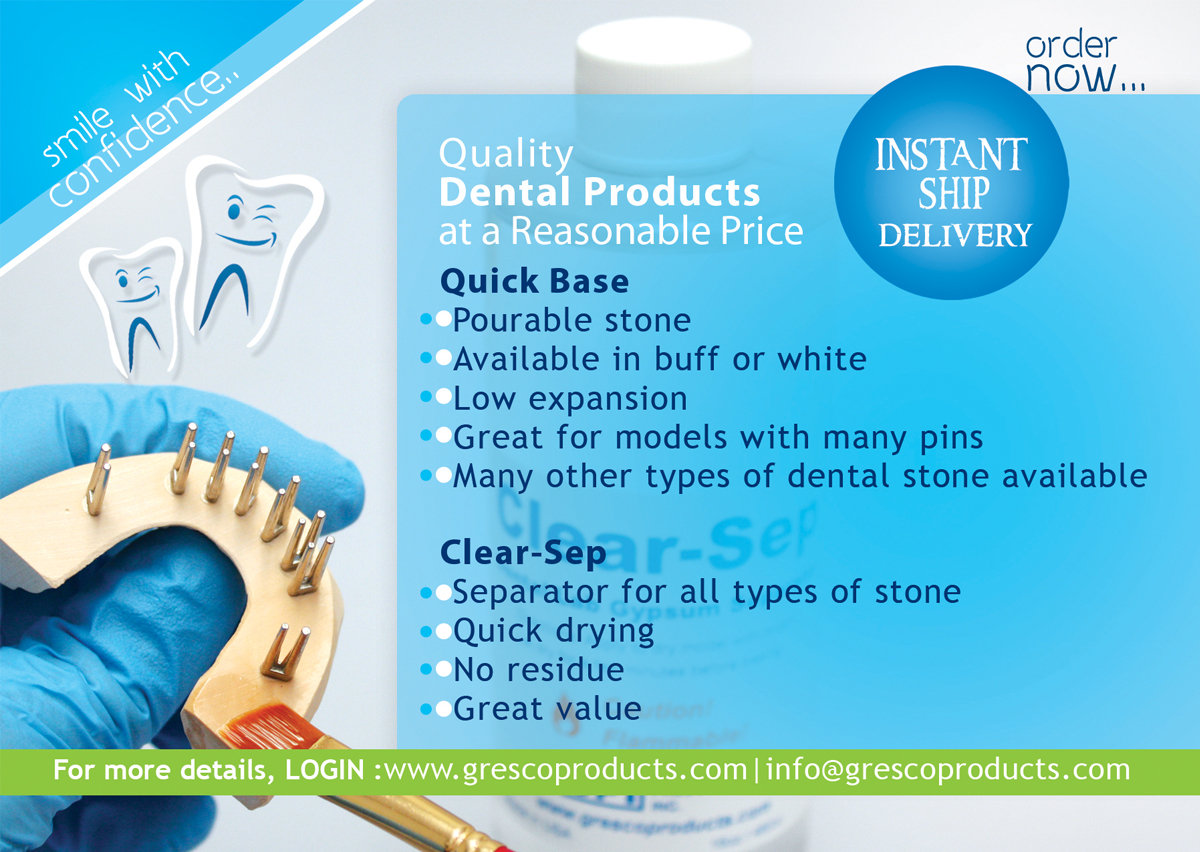 serious professional dental card design for gresco products by yas dental laboratory flyers