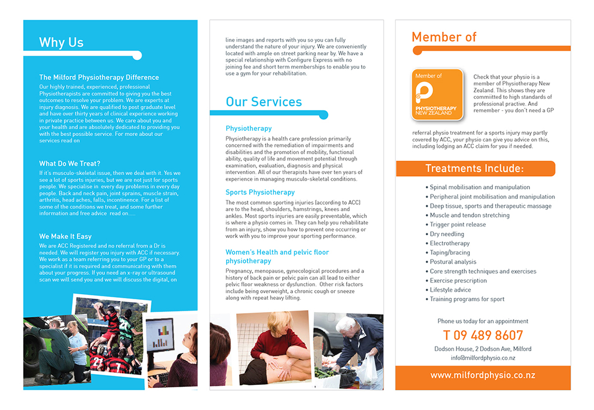 Brochure Design by creative.ahmed72 for Milford Physiotherapy | Design #4526027