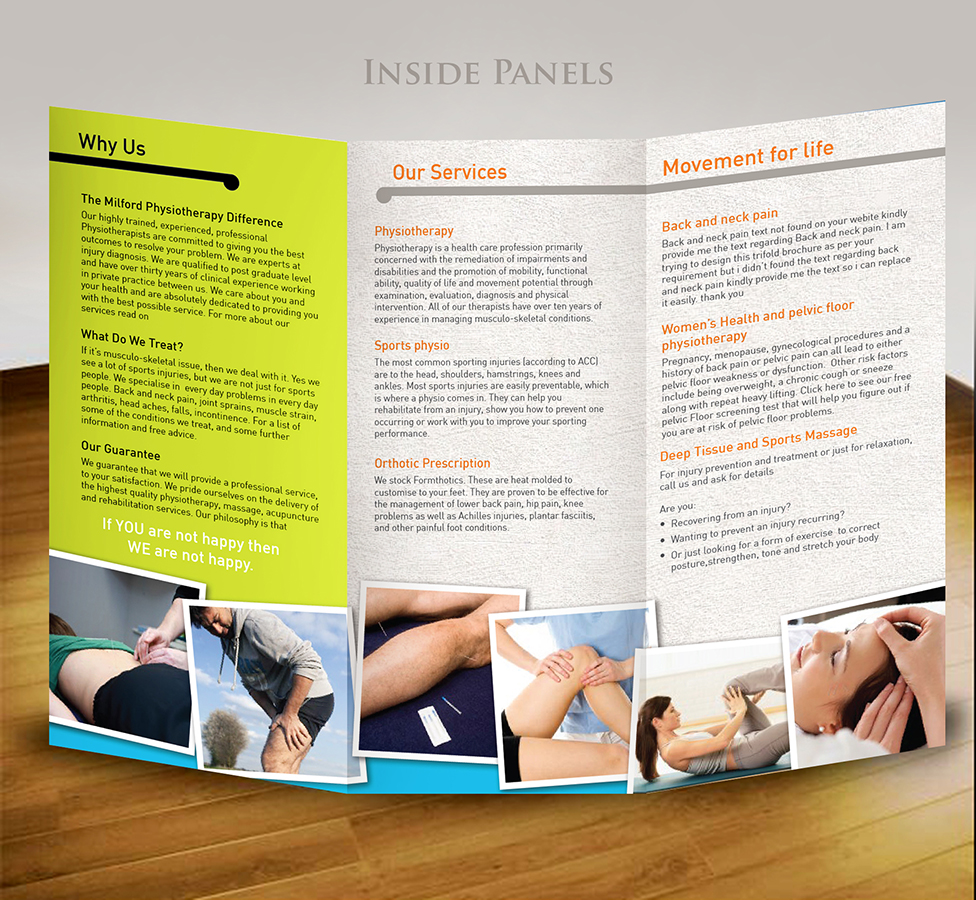 Brochure Design by creative.ahmed72 for Milford Physiotherapy | Design #4531249
