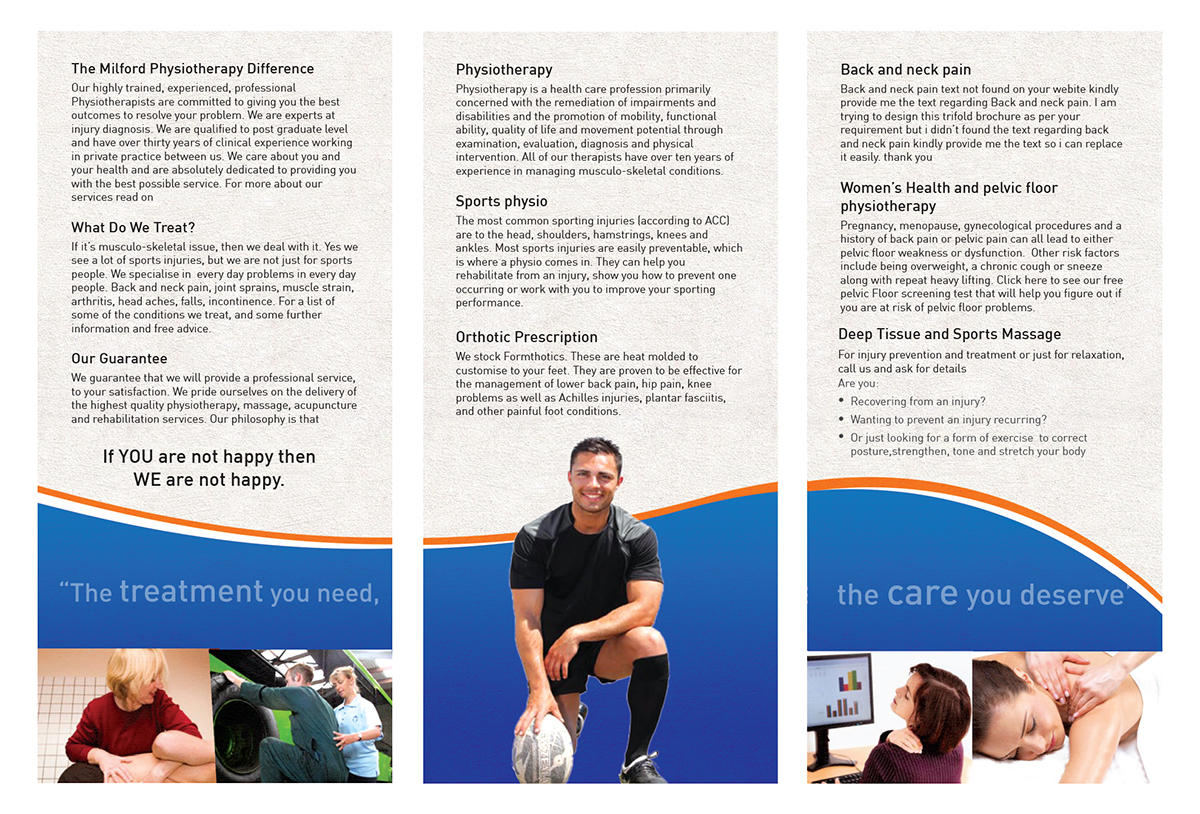 Diseño de Brochure por creative.ahmed72 para Milford Physiotherapy | Diseño #4545717