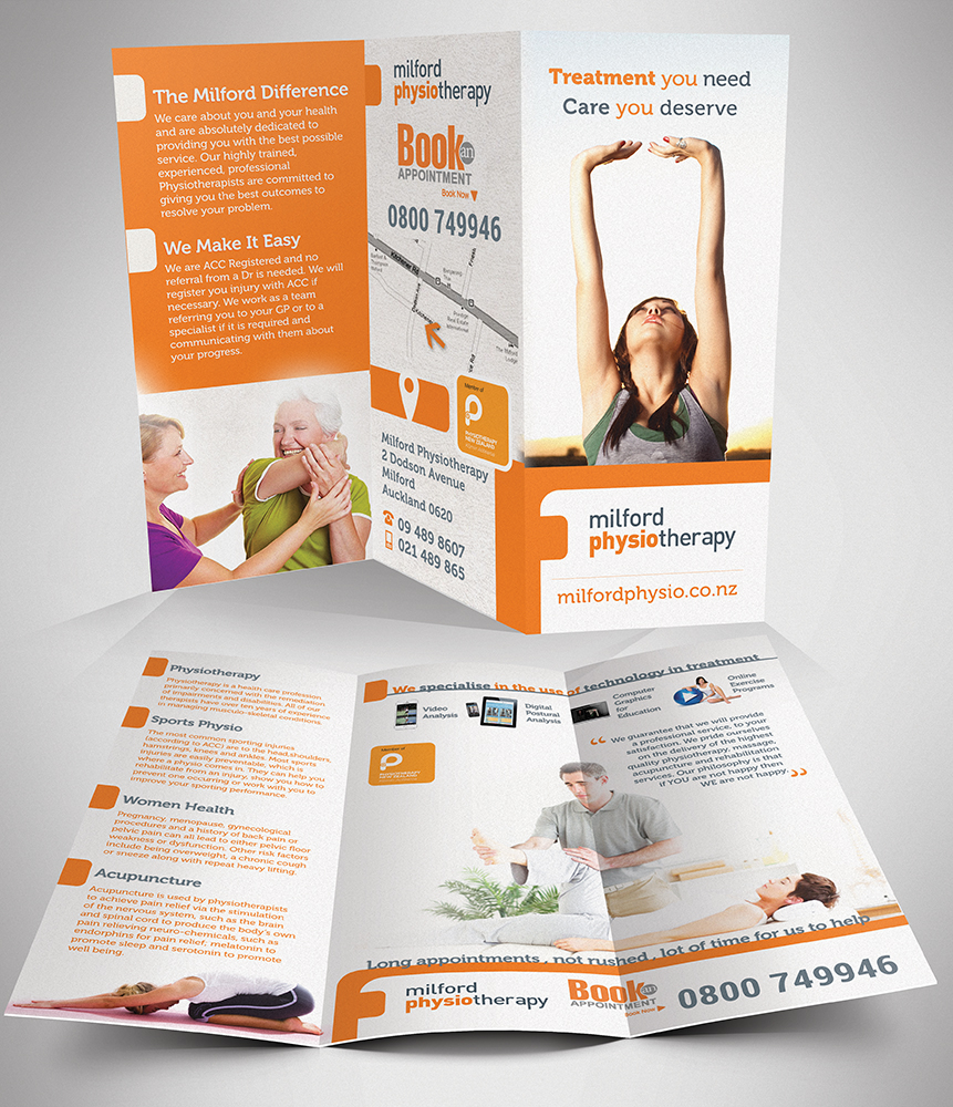 Diseño de Brochure por creationz2011 para Milford Physiotherapy | Diseño #4551181