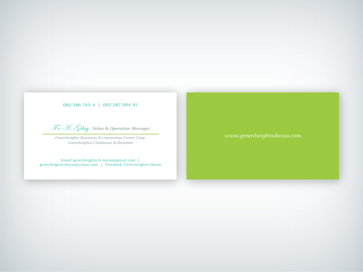 Business Card Design by 3dwOrX for GREENHEIGHTS BUSINESS & CONVENTION CENTER | Design #4464963