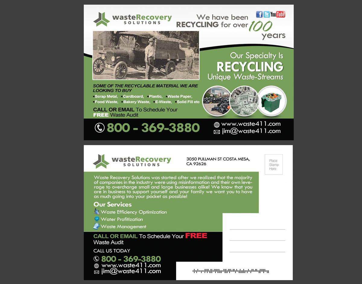 Postcard Design by NatPearlDesigns for Waste Recovery Solutions | Design #4498945