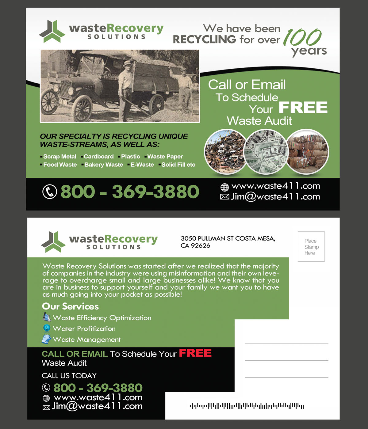 Postcard Design by NatPearlDesigns for Waste Recovery Solutions | Design #4516313