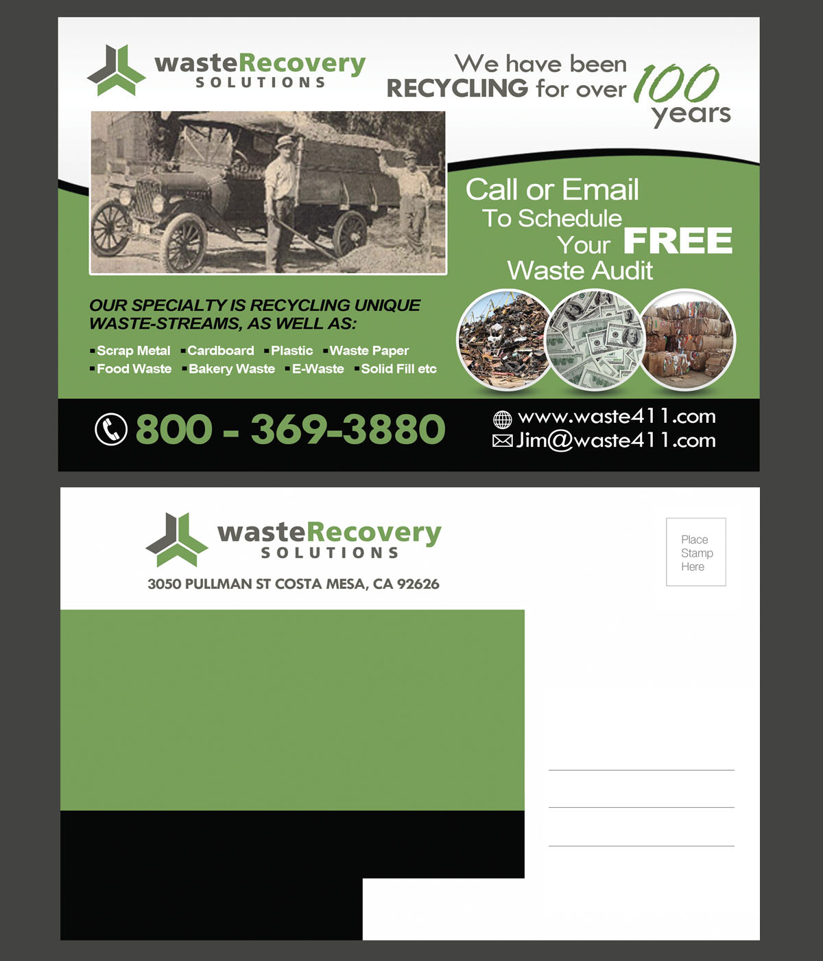 Postcard Design by NatPearlDesigns for Waste Recovery Solutions | Design #4522835