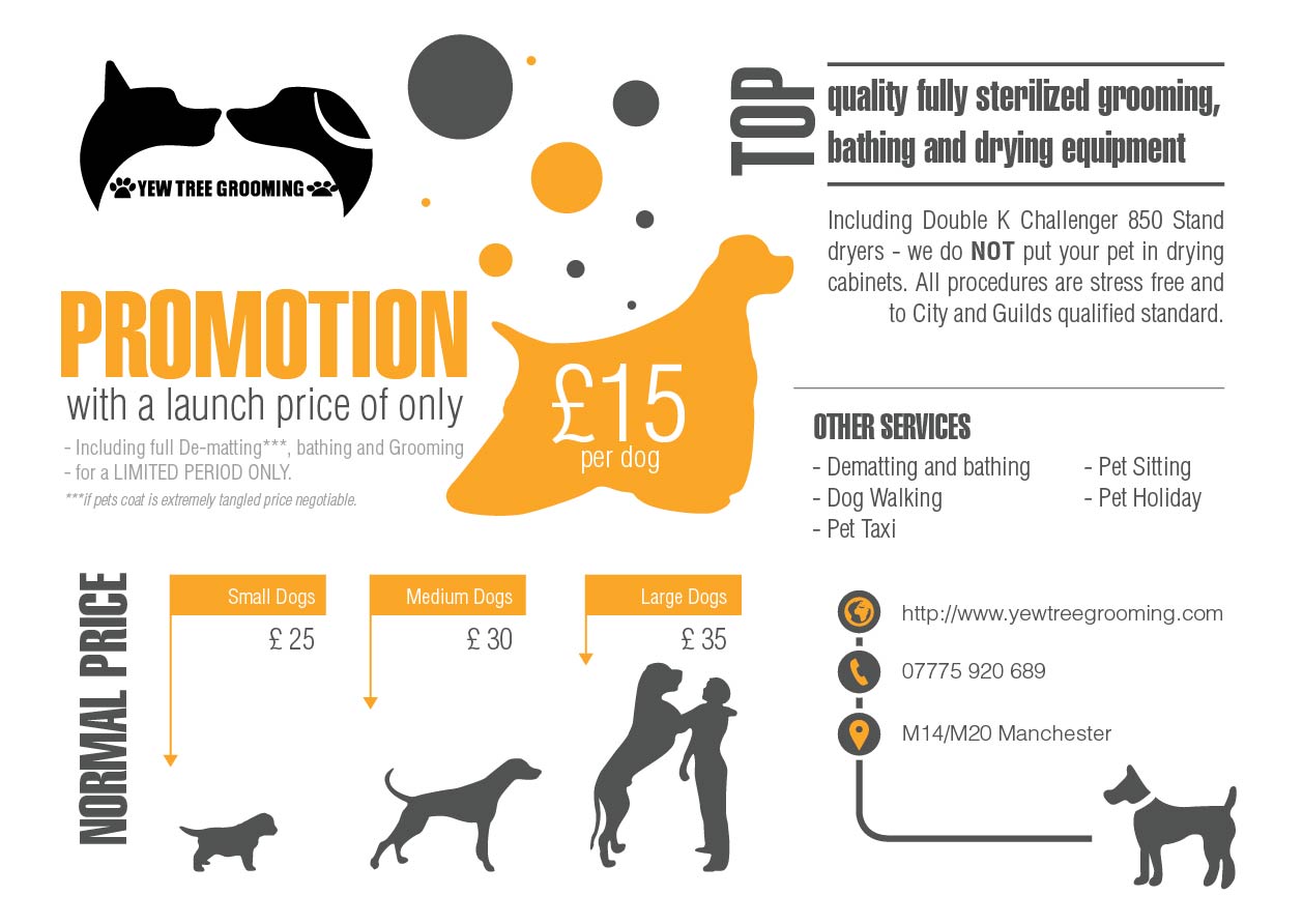 Flyer Design by Cheet Huan for Yew Tree Dog Grooming | Design #4489854
