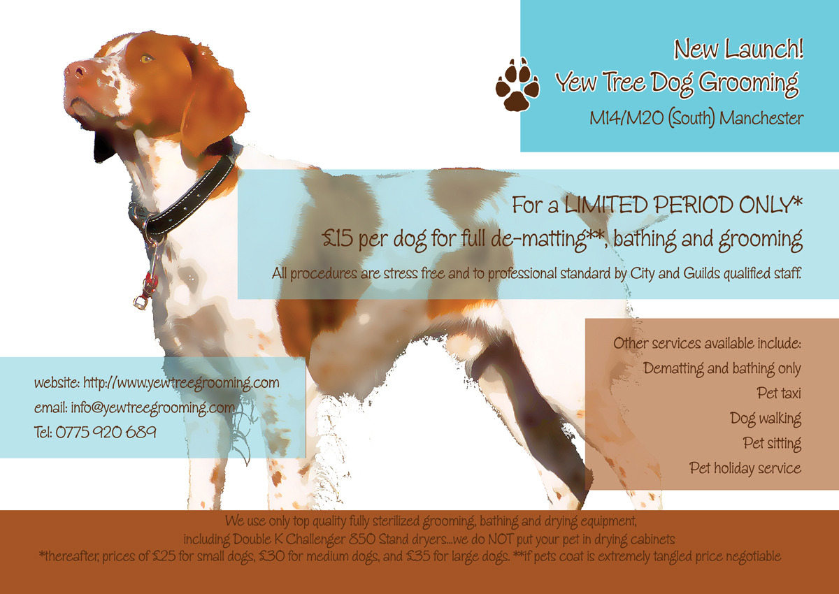 Diseño de Flyer por DennisTuiGlenStudio para Yew Tree Dog Grooming | Diseño #4499404