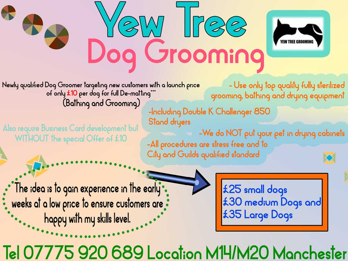 Diseño de Flyer por Jeremy Designs para Yew Tree Dog Grooming | Diseño #4483605