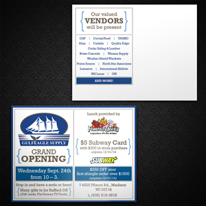 GULFEAGLE SUPPLY: Madison, WI Grand Opening | Design de Carte Postale par Mon01